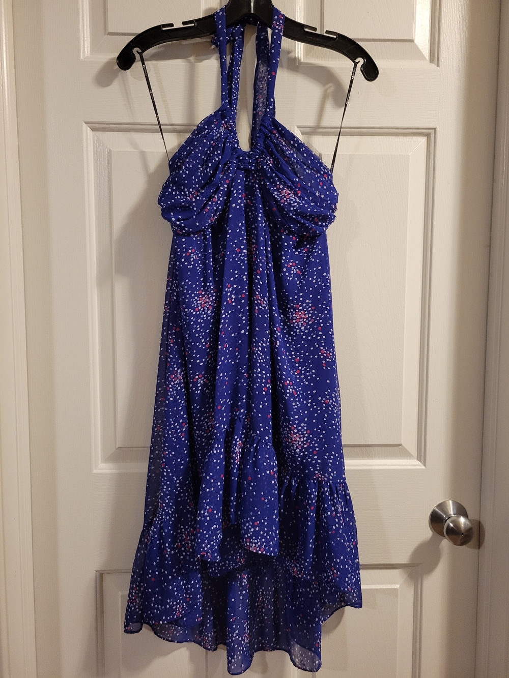 Forever 21 Dark Indigo Halter High-Low Dress with Red and White Dot Print